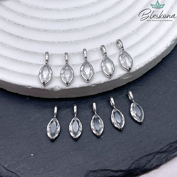 15*5,5 мм Цвет серебро, Подвеска капля с цирконом