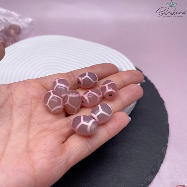 Бусина Дзи Черепаха розовый бочонок 16*12 мм