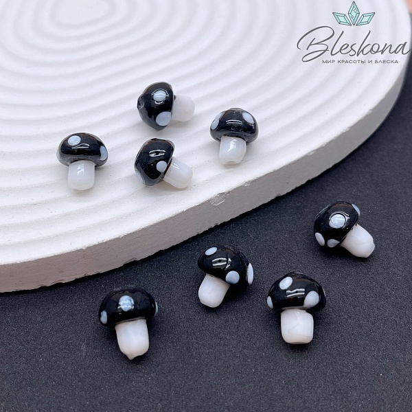 12*10 мм Бусина гриб черный
