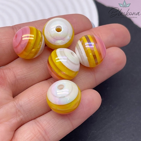 15 мм Бусина шар  полосатый микс №1