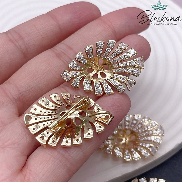 33*21 см Цвет золото, Булавка-брошь под вклейку с цирконами
