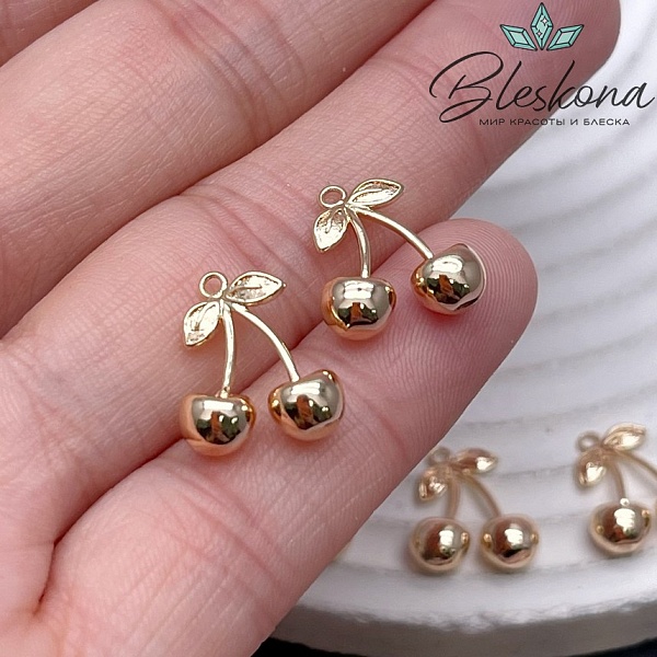 14*12 мм Цвет золото, Подвеска вишня 