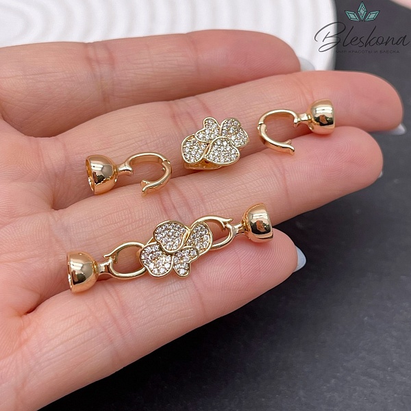 35*11 мм Цвет серебро, Замок Сердца цирконы с концевиками