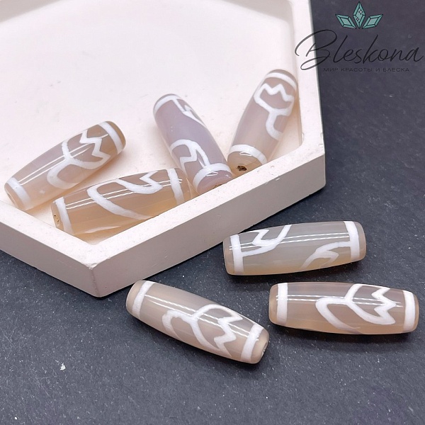 Бусина Дзи Лотос серо-белый бочонок 30*10мм