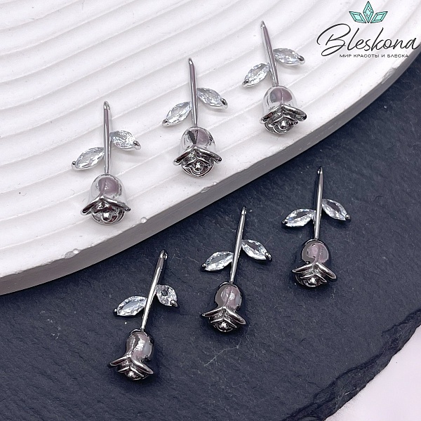 22,7*12,5 мм Цвет серебро, Подвеска Роза цирконы