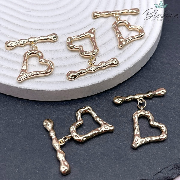 20 мм Цвет золото, Замок Тогл Сердце мятое 