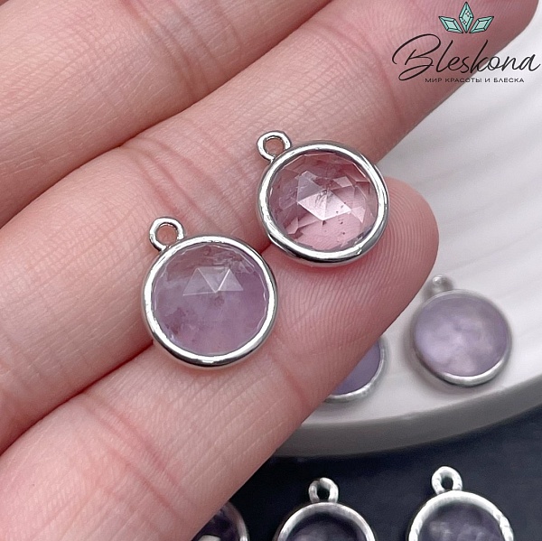 11,5мм, цвет серебро ,Подвеска круг мини Лавандовый Аметист огранка