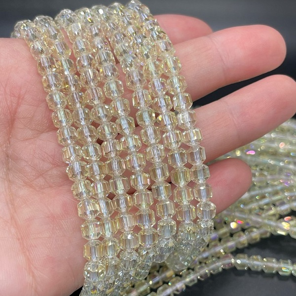 5*5,3 мм Стекло Lux, многогранник, цвет песочный с переливом