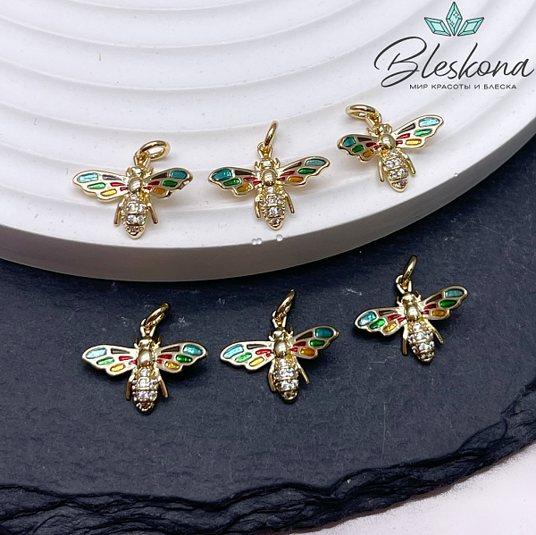 11*13 мм Цвет золото, Подвеска Оса с цирконами цветная эмаль