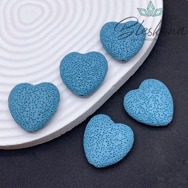 Бусина сердце Лава Вулканическая голубое 29 мм