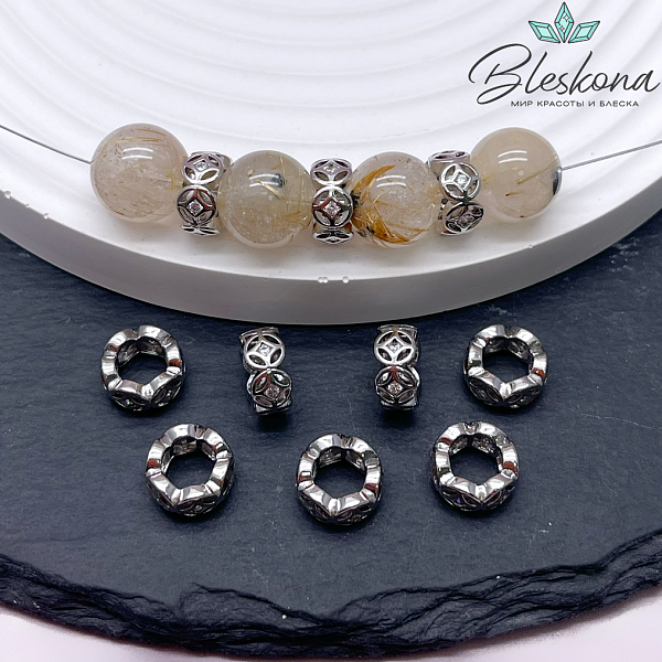 10*4,9 мм, цвет серебро, Бусина - разделитель цирконы 