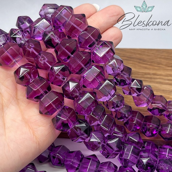 12*19 мм Бусины фриформ огранка, цвет темно- фиолетовый, стекло