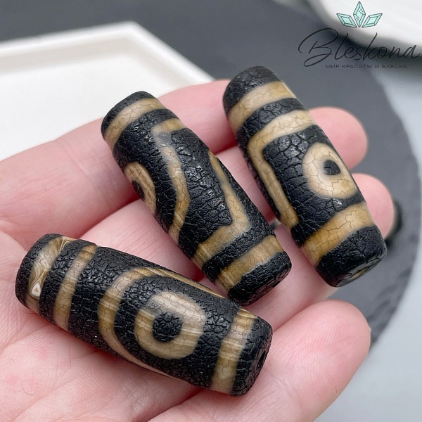 Бусина Дзи 2 глаза коричневый матовый бочонок 40*14 мм