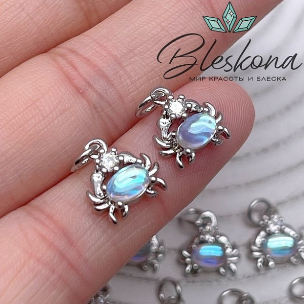 11,5*10,5 мм Цвет серебро, Подвеска Краб с цирконом