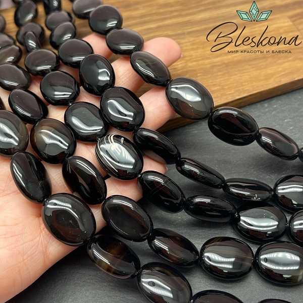 Агат черный с прожилками овал 20*15 мм
