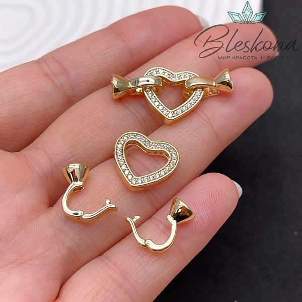 13*14 мм, цвет золото ,Замок сердце концевик 