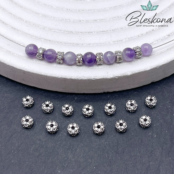 4*2,5 мм Цвет серебро, Бусина-разделитель цирконы