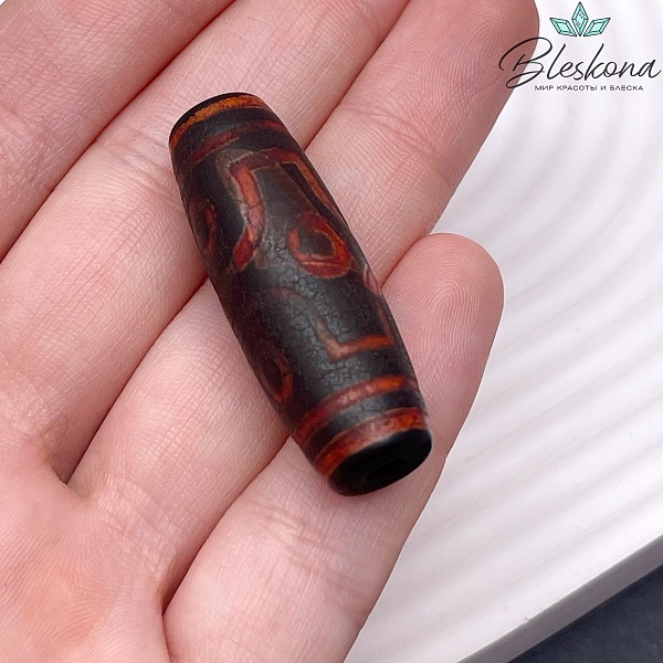 Бусина Дзи 6 глаз красно-черный бочонок 40*14 мм