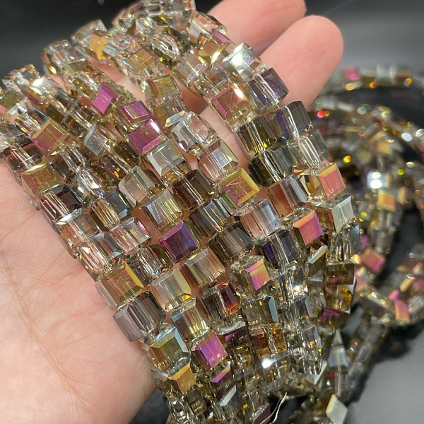 7 мм Стекло Lux, куб огранка, цвет серый с переливом