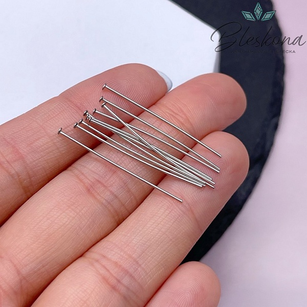 3 см*0,6 мм Цвет серебро, Пины шляпка жесткие уп. 10 шт.