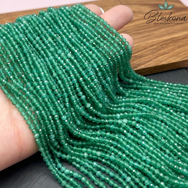 Кошачий глаз темно-зеленый микроогранка (имитация) 3 мм