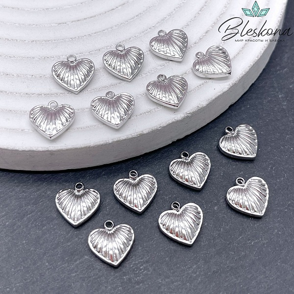 10мм Цвет серебро, Подвеска Сердце лучи 