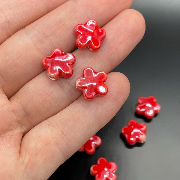11 мм Бусина цветок, керамика цвет красный