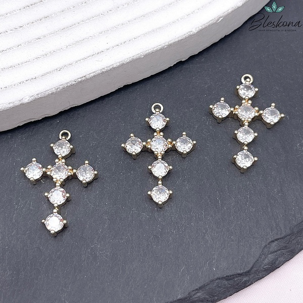 26*18 мм Цвет золото, Подвеска Крест цирконы 
