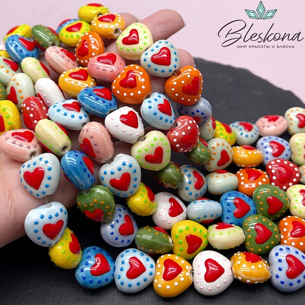 14,5 мм Бусина сердце, керамика цвет микс №2