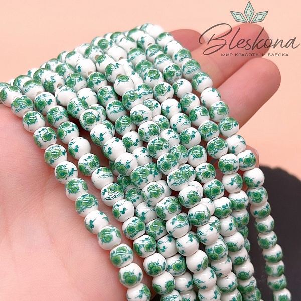 6 мм Керамика Бусина роспись гжель №24