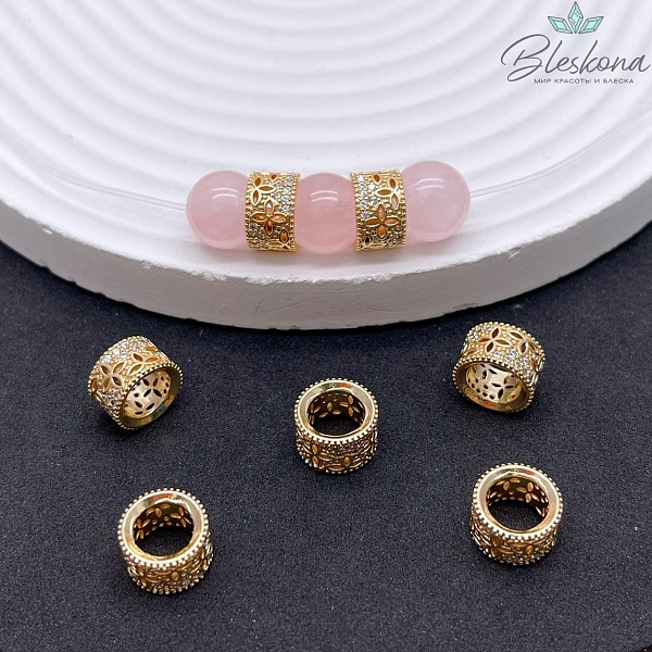 10*6,5 мм Цвет золото, Бусина-разделитель цирконы
