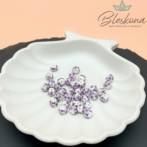 6 мм Керамика Бусина роспись гжель №8 (штучно)