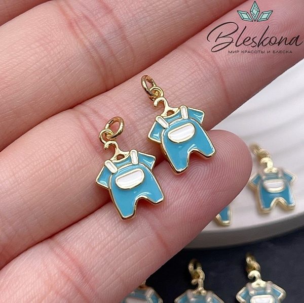 14,3*10 мм Цвет золото, Подвеска Комбинезон голубая эмаль