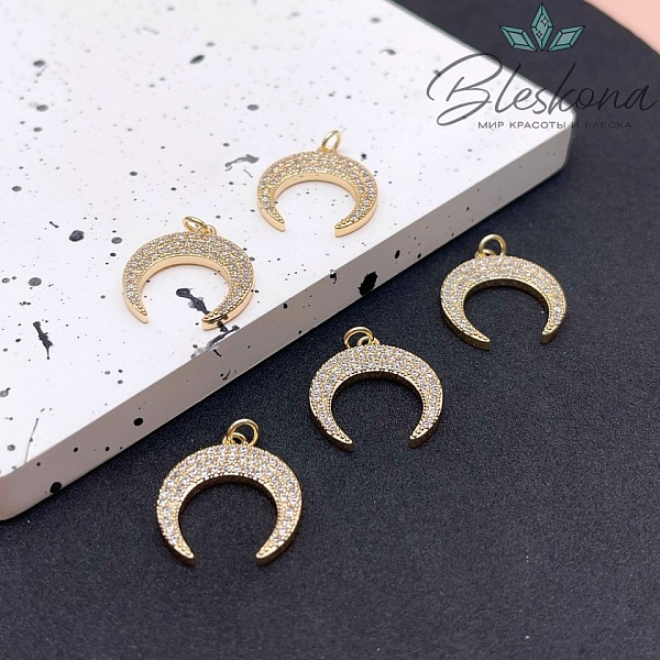 17*16мм Цвет золото, Подвеска Лунница цирконы