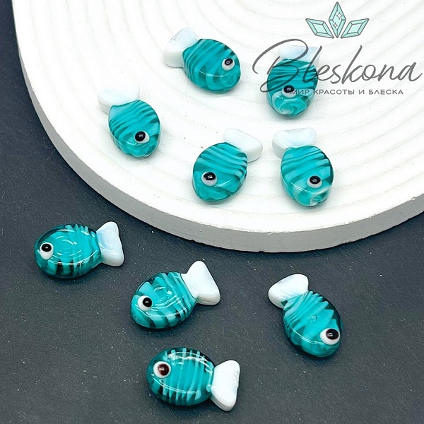 20*12 мм  Бусина рыбка прозрачно- зеленая