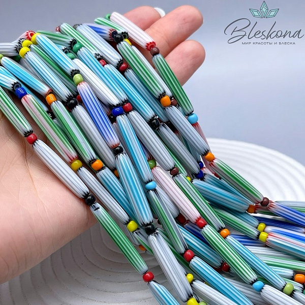 Муранское стекло трубочки микс №1, полосы 24*5 мм