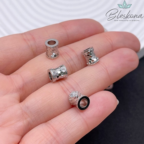 7,5*6,5 мм Цвет серебро, Бусина цилиндр чешуйки