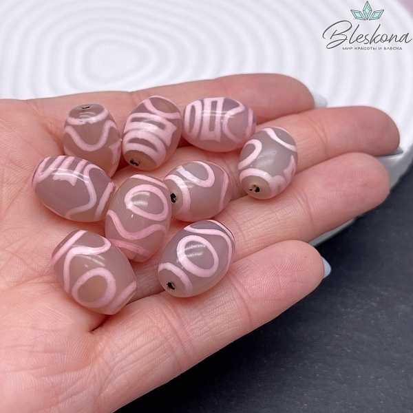 Бусина Дзи Небо и Земля, Волна розовый бочонок 16*12 мм