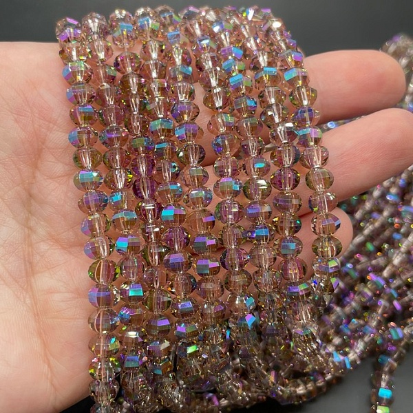 4,5*6 мм Стекло Lux, рондель прямоуг. огр., цвет песочный с радужным переливом