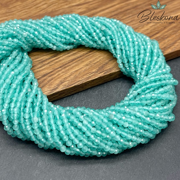 Кошачий глаз бирюзовый микроогранка (имитация) 3 мм