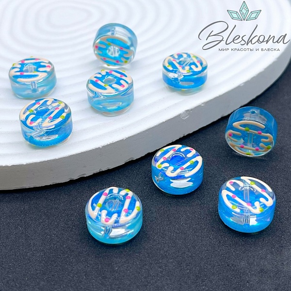 8*15 мм Бусина пончик голубой с переливом