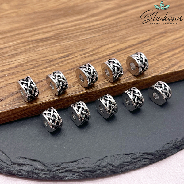 10*6 мм Цвет серебро, Бусина цилиндр косичка эмаль