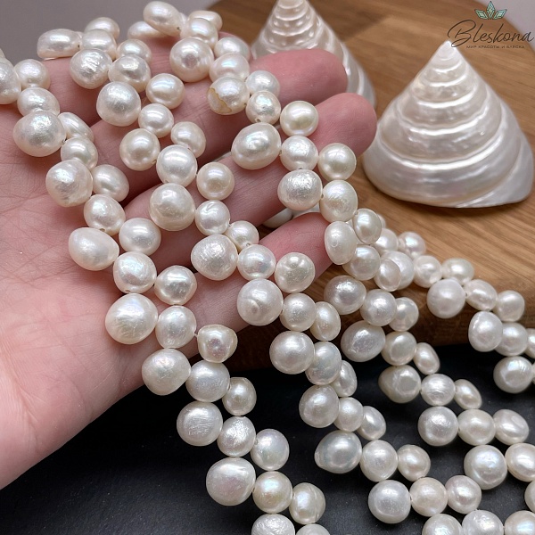 Жемчуг полусфера белый плетеный 7-9 мм