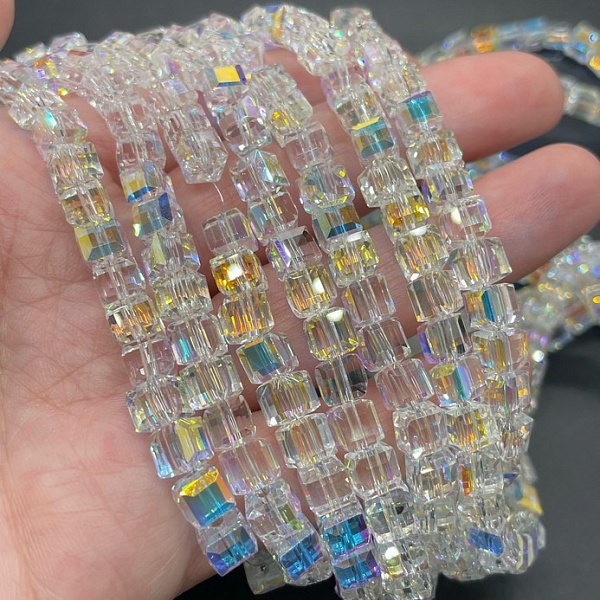 6 мм Стекло Lux, куб огранка, цвет прозрачный с переливом