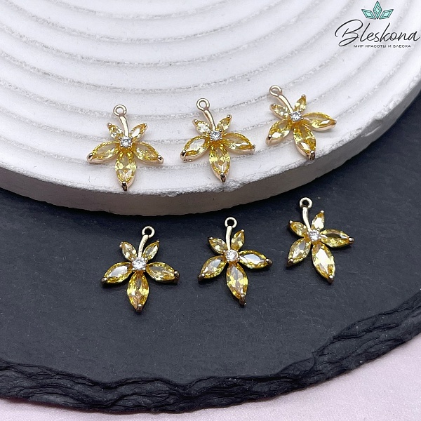 16,2*13,5 мм Цвет золото, Подвеска цветок желтые цирконы 