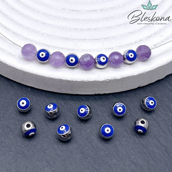 6 мм Цвет серебро, Бусина с глазком