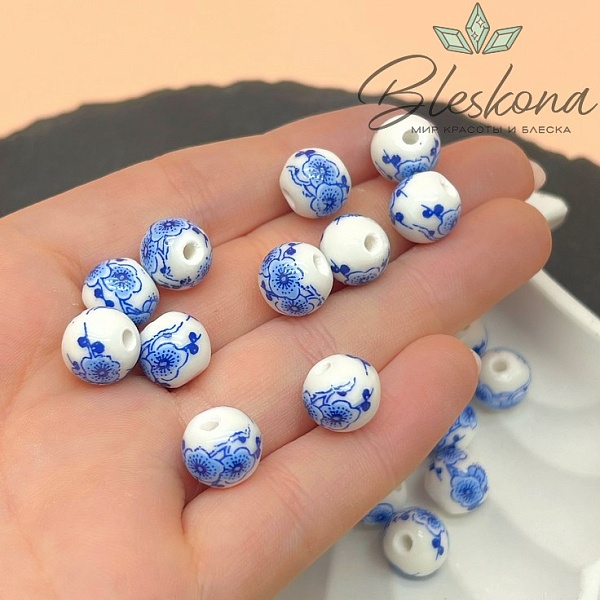 10 мм Керамика Бусина роспись гжель №3 (штучно)