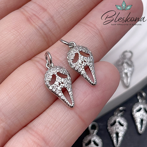 16,7*8,5 мм Цвет серебро, Подвеска маска Крик цирконы