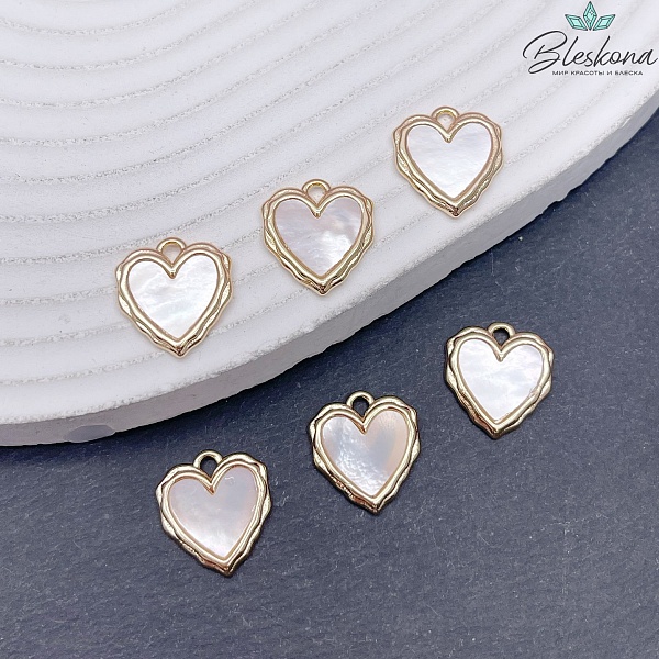 16*14 мм Цвет золото, Подвеска Сердце перламутр