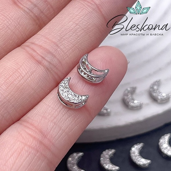 8*6 мм Цвет серебро, Бусина Луна цирконы